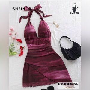 SHEIN Plus Size Backless Halter Dress in Deep Purple Size 2X